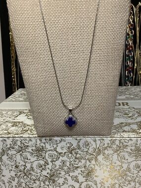 Silver Necklace with Blue Clover Pendant